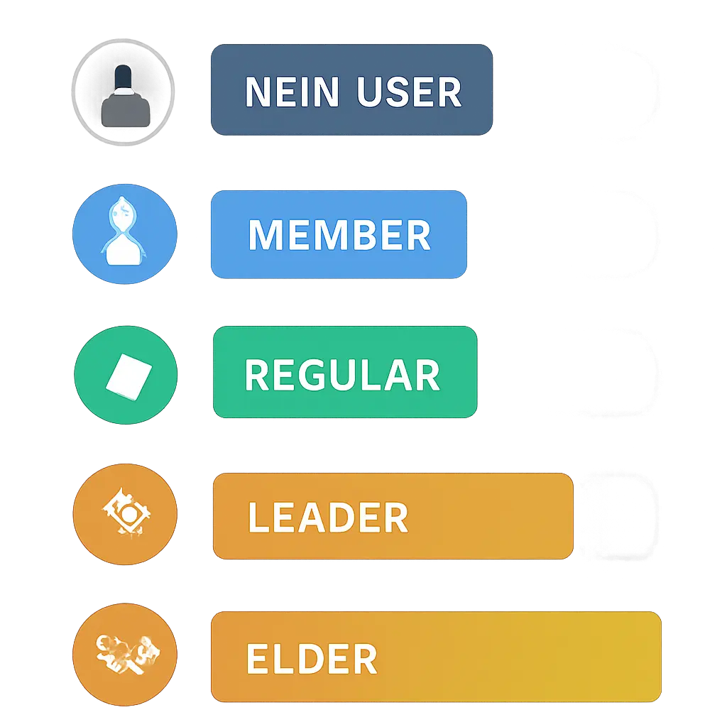 Digital badges representing user reputation levels on a forum